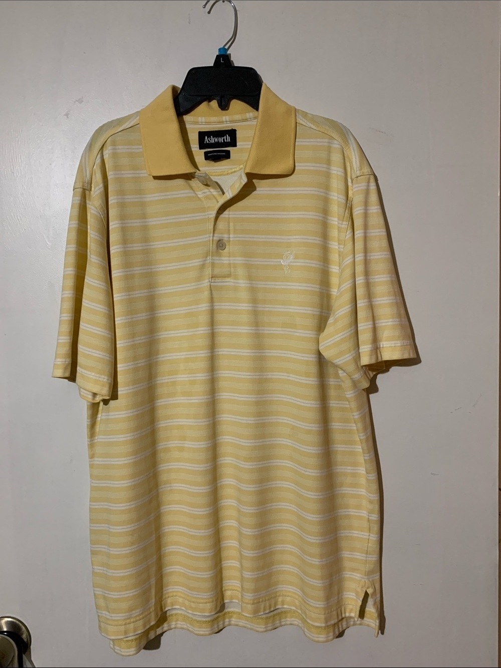 Ashworth Yellow and White Striped Men’s Polo Shirt